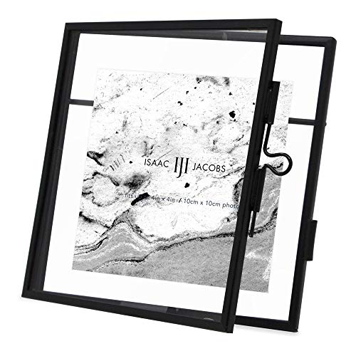 Isaac Jacobs 4x4 Black Metal Floating Photo Frame, Locket Closure | Modern Style Brass and Glass, Metal Floating Desk Photo Frame, with Locket Closure, Art, Mementos & Keepsakes - size: 4x4