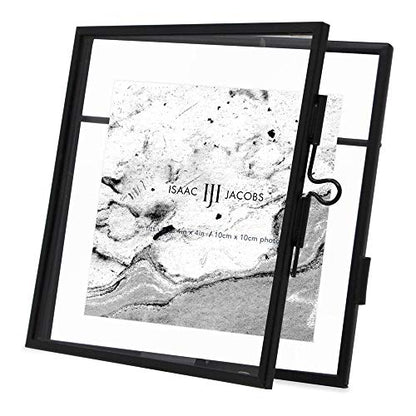 Isaac Jacobs 4x4 Black Metal Floating Photo Frame, Locket Closure | Modern Style Brass and Glass, Metal Floating Desk Photo Frame, with Locket Closure, Art, Mementos & Keepsakes - size: 4x4