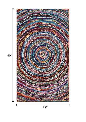 SAFAVIEH Nantucket Collection Accent Rug - 2'3" x 5', Multi, Handmade Boho Abstract Circle Cotton, Ideal for High Traffic Areas in Entryway, Living Room, Bedroom (NAN315A) - size: 2'3" x 5' (Rectangular)