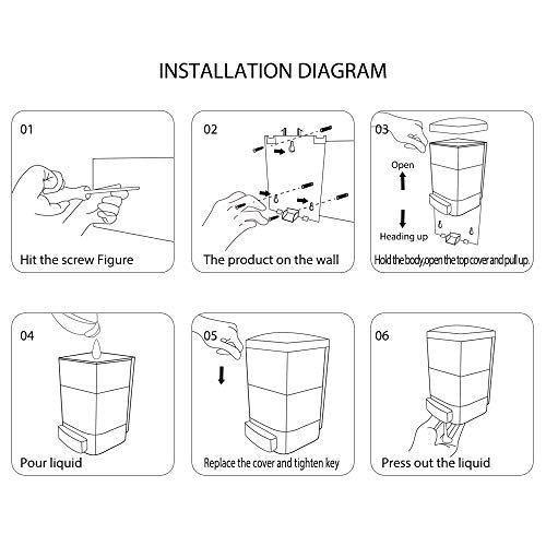 Manual Soap Dispenser Kitchen Bathroom 33.8oz/1000ml Wall Mounted Hand Commercial Soap Dispenser for Liquid Containers Shampoo Gel Chamber Plastic (Black) - size: 1 pack (Manual 1000ml/33oz)