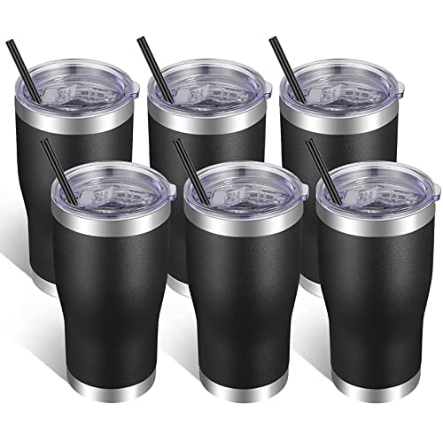 VEGOND 20oz Tumbler Stainless Steel Tumbler Cup with Lid And Straw Vacuum Insulated Double Wall Travel Coffee Mug(Black 6 Pack) - color: Black, size: 6 Count (Pack of 1)