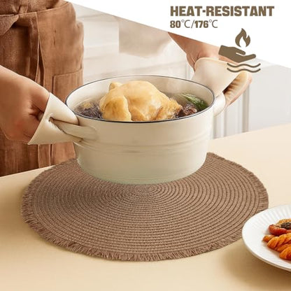 15 Inch Set of 6 Round Woven Placemats Braided Paper Heat Resistant Table Mats with Tassel Boho Indoor Outdoor Table Placemats for Dining Tables (Brown) - color: Brown
