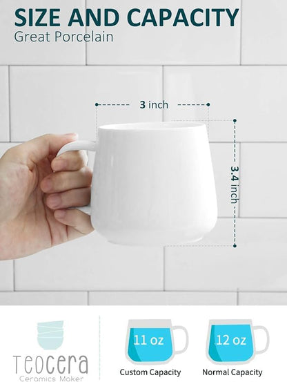Teocera Coffee Mugs Set of 6-12oz Chip-Resistant Ceramic Cups with Ergonomic Handle | Dishwasher & Microwave Safe White Mugs | Keeps Beverage Hot, Perfect for Family Kitchen & Holiday Gifts - color: White （Set of 6)