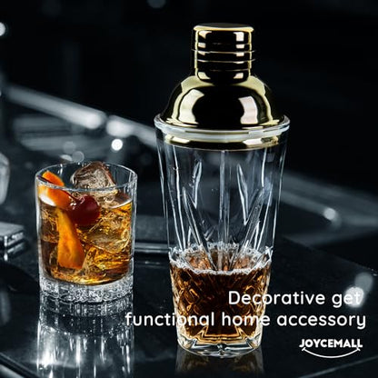 14.5 oz Glass Cocktail Shaker Set - Cut Crystal Tumbler Bartender Shaker with Stainless Sealing Steel Cap & Built - in Strainer, Martini Making Set for Home Use & Bar Use - Rosegold - color: Rosegold