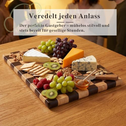 Checkered Cutting Board for Kitchen, 16"L x 11"W x 1"Th – Wooden Chopping, Cheese & Charcuterie Board in Acacia Wood, Butcher Block Serving Tray for Meat, Fruit, Bread & Vegetables | 16" x 11" x 1" Thick | Acacia & Rubber Wood | Cheese & Charcuterie Board