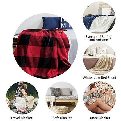 Red Black Plaid Sherpa Blanket, Buffalo Sherpa Throw Blanket, Reversible Super Soft Warm Comfy Fuzzy Snuggly Holiday Throws for Couch Sofa Cabin Decro - color: Checkered