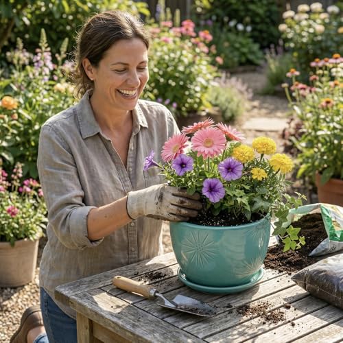 MyGift 7-Inch Turquoise Ceramic Planter Pot with Drainage Hole & Saucer | Round Embossed Sunburst Container for Indoor Plants, Succulents, Cactus, Herbs & Flowers with Attached Saucer - color: Turquoise