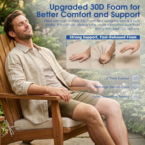 Outdoor Chair Cushions Set of 4, 19x19 Waterproof Patio Pads, Beige | Fade resistant fabric with ties, handle and 3-inch foam for dining seats, decks, porches, gardens and hard seating - color: Beige
