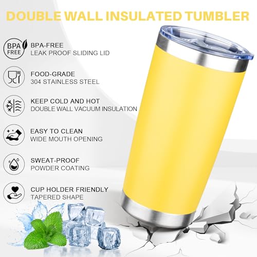 20oz Tumbler with Lid Double Wall Vacuum Insulated Travel Coffee Mug Stainless Steel Thermal Cup Powder Coated Sturdy Coffee Tumbler for Hot and Cold Beverage (Yellow,1) - color: Yellow, size: 20 Ounces (1 Pack)