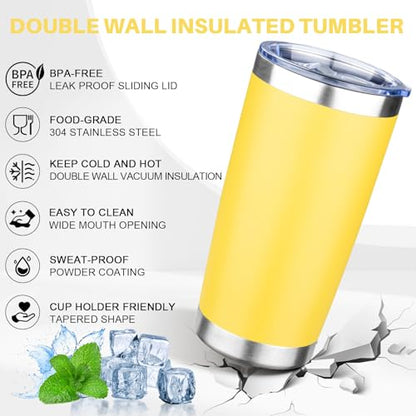 20oz Tumbler with Lid Double Wall Vacuum Insulated Travel Coffee Mug Stainless Steel Thermal Cup Powder Coated Sturdy Coffee Tumbler for Hot and Cold Beverage (Yellow,1) - color: Yellow, size: 20 Ounces (1 Pack)