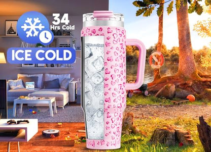 Meoky 40 oz Tumbler with Handle and Straw, Insulated Tumbler with Lid and Straw, Stainless Steel Travel Mug, Keeps Cold for 34 Hours, 100% Leak Proof, Fits in Car Cup Holder (Love) - color: Love, size: 40 Ounces