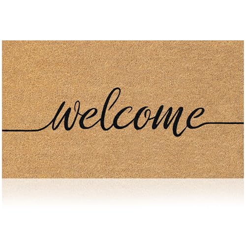Coir Welcome Mat, Non-Slip, Welcome Classic 8, 17x29 in | 100% Natural Coir, Anti-Shedding, Durable PVC Backing, Traps Dirt and Mud, Indoor and Outdoor Entryway, Easy to Clean - color: Welcome Classic 8