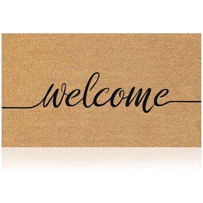 Coir Welcome Mat, Non-Slip, Welcome Classic 8, 17x29 in | 100% Natural Coir, Anti-Shedding, Durable PVC Backing, Traps Dirt and Mud, Indoor and Outdoor Entryway, Easy to Clean - color: Welcome Classic 8