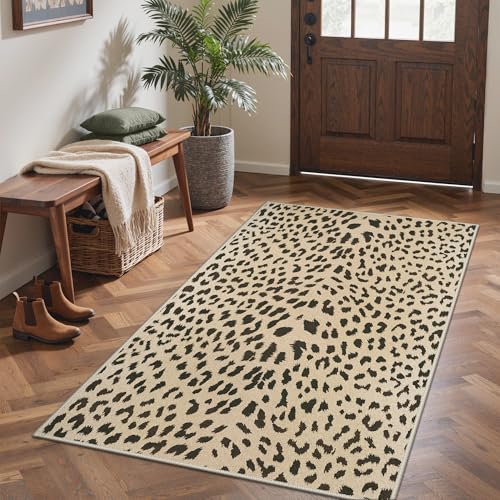 Leopard Print Rugs 4x6 Washable Area Carpet for Bedroom Living Room | Cheetah Animal, Beige Brown, Dining Room Dorm Playroom, Soft Morden Cool Carpet Throw Thin Low Pile Foldable, Water Repellent - color: Leopard / Beige and Brown, size: 4' x 6' (Rectangu