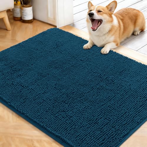 OLANLY Dog Door Mat for Muddy Paws 40x32, Super Absorbent Chenille Mud Mat | Atlantic Blue, Absorbs Moisture and Dirt, Non-Slip Machine Washable Doormat, Quick-Dry Indoor Entryway Floor Carpet for Dogs - color: Atlantic Blue, size: 40" X 32"