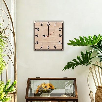 Wooden Square Wall Clock 10 Inch Minimalist Black Digital Clock Non-Ticking Battery Operated for Living Room Kitchen Bedroom Office Kids Room School - color: C1