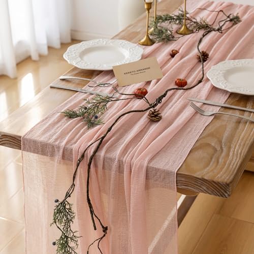 3Pcs Pink Cheesecloth Table Runner 120 Inches for Party Boho Home Decor | For Wedding Baby Shower Bridal Shower Birthday Engagement Party 10FT Rustic Boho Home Decorations - color: Blush Pink, size: 35"x120"(Pack of 3)