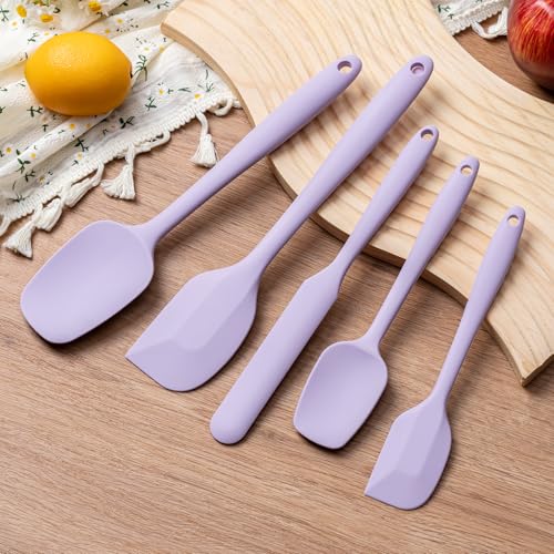 Silicone Spatula Set,5 Piece Food Grade Rubber Spatulas,Lavender | Spatulas Silicone Heat Resistant for Baking,Cooking,and Mixing High Heat Resistant Non Stick Dishwasher Safe BPA-Free - color: Lavender