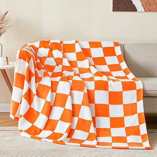 BEDELITE Plaid Twin Blanket for Checker Neyland, Orange & White 60"x80" | Tennessee vols Decor, Gift for Vol Nation,100% Polyester Microfibe, Soft, Lightweight Warm, Machine Washable, for Couch Bed - color: Orange, size: Twin(60"x80")