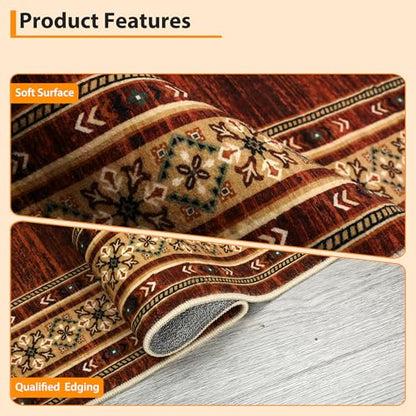 Modern Washable Runner Rug 2x6 Non Slip Bordered Solid Area Rugs, Washable Kitchen Mats Bedside Rug, Stain Resistant Soft Bathroom Carpet, Foldable Runners for Hallways, Entryways, Red | Non Slip Non Shedding Stain Resistant Neutral Textured Solid Foldabl