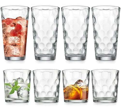 Home Essentials & Beyond Glassware Drinking Glasses Set Of 8 4 Highball (17 oz.) Kitchen Glasses | 4 (13 oz.) Rocks Glass Cups for Water, Juice and Cocktails. - size: 8 Piece Set (4 x 17 oz Highball, 4 x 13 oz Rocks)