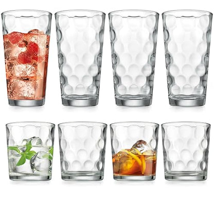 Home Essentials & Beyond Glassware Drinking Glasses Set Of 8 4 Highball (17 oz.) Kitchen Glasses | 4 (13 oz.) Rocks Glass Cups for Water, Juice and Cocktails. - size: 8 Piece Set (4 x 17 oz Highball, 4 x 13 oz Rocks)