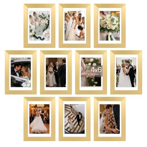 upsimples 4x6 Picture Frame, Photo Collage Wall Decor Set of 10, Gold | Fit 3.5x5 and 4 x 6 Photos, Wall or Tabletop Display, For Gallery Hallway Living Room, For Christmas Mother's Day Wedding - color: Gold, size: 4x6