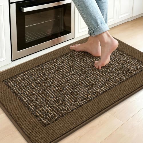 BEQHAUSE Kitchen Rugs 24"x36", Non Slip Kitchen Floor Mats Washable, Brown | Kitchen Mats for Floor, Extra Absorbent and Stain Resistant Kitchen Runner Rugs for Laundry, Entryway, Hallway & Sink - color: Brown, size: 24" X 36" (Rectangular)