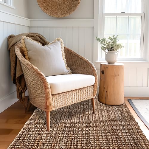 Croft&Cane Handspun Jute Area Rug – Premium Natural Reversible 3x5 ft Rug | Handwoven Chunky Textured Tan Beige Neutral Accent Carpet for Rustic Farmhouse Décor, Entryway, Bedroom, Office, Family Room - size: 3' x 5' (Rectangular)
