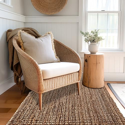 Croft&Cane Handspun Jute Area Rug – Premium Natural Reversible 3x5 ft Rug | Handwoven Chunky Textured Tan Beige Neutral Accent Carpet for Rustic Farmhouse Décor, Entryway, Bedroom, Office, Family Room - size: 3' x 5' (Rectangular)