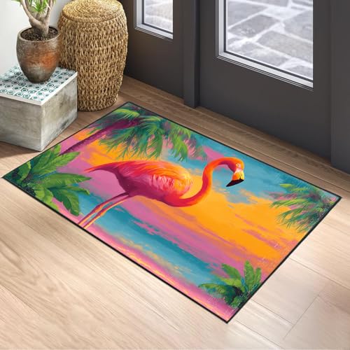 Flamingos Area Rug 2x3 ft Entry Rug Washable Boho Rugs Non Slip Low Pile Floral Door Mat Small Carpet for Bedroom, Bedside, Kids Room, Office, Dining Room - color: Flamingos, size: 2' x 3' (Rectangular)
