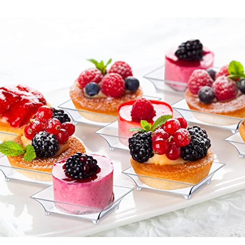 300 Pcs Mini Clear Dessert Plates 1oz Disposable Appetizer Trays Bulk Small Square Plastic Dish for Party Birthday Wedding Tasting Serving Cake Salad Ice Cream Fruit Sauce Snack, 2.4 Inch - style: Clear