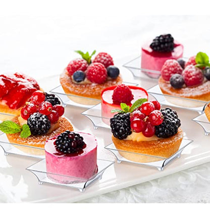 300 Pcs Mini Clear Dessert Plates 1oz Disposable Appetizer Trays Bulk Small Square Plastic Dish for Party Birthday Wedding Tasting Serving Cake Salad Ice Cream Fruit Sauce Snack, 2.4 Inch - style: Clear