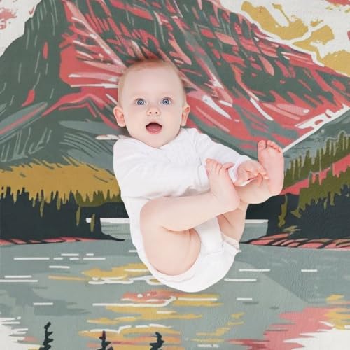Mid Century Glacier National Park 01 Flannel Blankets Fleece Soft Throw Lightweight Plush Gifts for Couch, Bed, Cozy Sofa Plush, Chair, Lovers 60x80in(150x200cm) - color: Style-1, size: 60x80in(150x200cm)