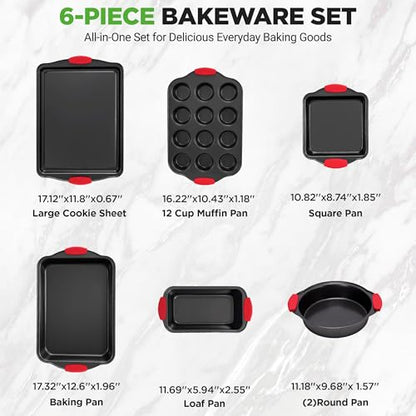 NutriChef Baking Pans Set - 6 Piece Bakeware with Nonstick Carbon Steel for Easy Release and Cleanup, Durable and Versatile Design, Includes Cookie Sheet, Loaf Pan, Muffin Tin & More - size: 6-Piece Set