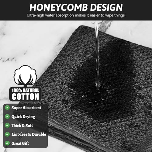 Nialnant 100% Cotton Kitchen Towels,6 Pack Waffle Weave Kitchen Dish Cloths,Absorbent Dish Towels Quick Drying Cleaning Rags-Black,12 x 12In - color: Black, size: 12 x 12 - 6 Pack