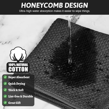 Nialnant 100% Cotton Kitchen Towels,6 Pack Waffle Weave Kitchen Dish Cloths,Absorbent Dish Towels Quick Drying Cleaning Rags-Black,12 x 12In - color: Black, size: 12 x 12 - 6 Pack