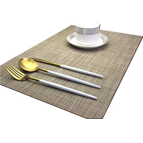 Dinner Mats Easy to Clean for Dining Table Woven Vinyl Placemats Heat Resistant 12x18 inche Table Mats Set of 6（Khaki） - color: Khaki, size: placemats set of 6