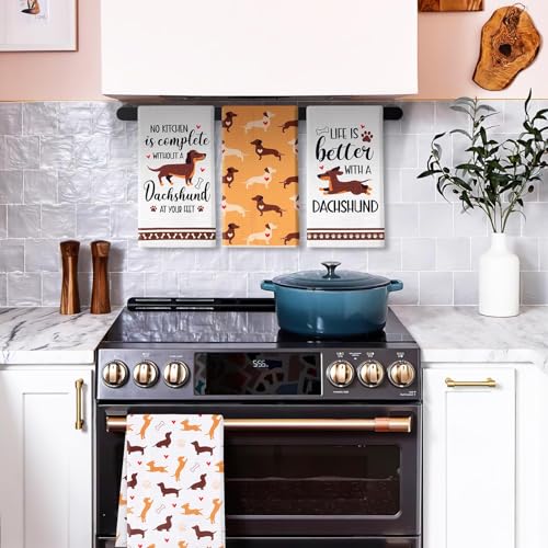 Dachshund Kitchen Towels Dachshund Gifts Reusable Dish Towels Kitchen Decor | 4PCS Funny Weiner Dog Decorative Waffle Hand Towels for Bathroom Dog Lover Mom Christmas Housewarming Gifts Tea Towel