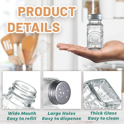 2 Pack Glass Salt and Pepper Shakers with 304 Stainless Steel Lid, Vintage Spice Shakers for Dining Room Table, Kitchen, Restaurant (Sunflower Style)