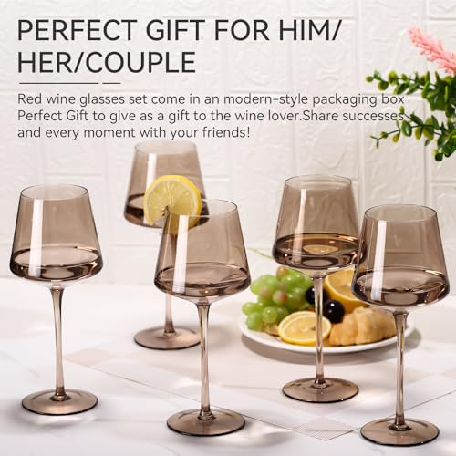 Smokey Sand Wine Glasses Set of 6,18oz Gray Wine Glassware Gift Set for Wife & Mom-Colorful Hand Blown Glass Drinkware for Red White Wine - color: Smokey