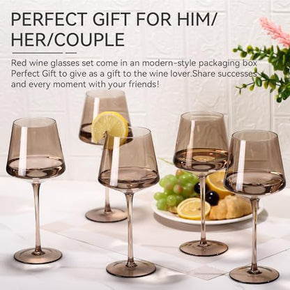 Smokey Sand Wine Glasses Set of 6,18oz Gray Wine Glassware Gift Set for Wife & Mom-Colorful Hand Blown Glass Drinkware for Red White Wine - color: Smokey