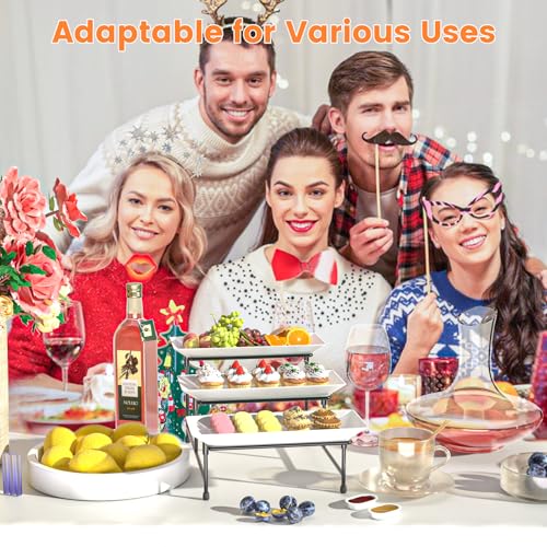 3 Tier Serving Tray, 12'' Collapsible BPA Free Dessert Stand, Black | 3-Tier Serving Platter. BPA-Free, Shatterproof. Steel Frame, Collapsible. Ideal For Parties, Weddings, BBQ & Holiday Events. - color: Black, size: 12" x 11.6" x 8.7"
