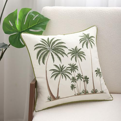 Palm Tree Embroidered Throw Pillow Covers 18x18 Pack of 2 | Ocean-Themed,Durable Fabric,Square Pillow Cover,Boho Decorative,Hidden Zipper,Aesthetic Design,Ideal Gift,Machine Washable - color: Tropical Palm Trees Green