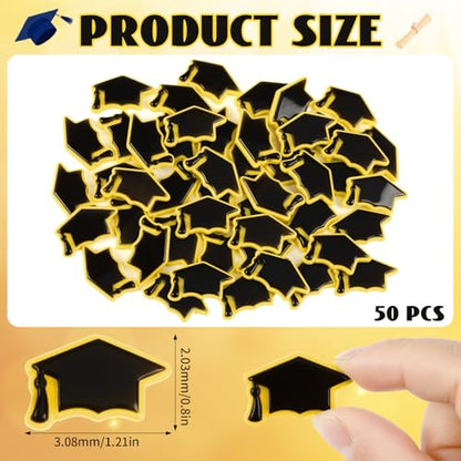 JUNEBRUSHS 50 Pcs Mini Graduation Cap Miniature Resin Grad Caps Black Graduation Cap Confetti Mini Resin Graduation Hat for Graduation Filler Crafts Cake Home Party Table Decor - style: Graduation Cap Style