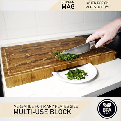 Teak Wood Cutting Board for Kitchen, End Grain Extra Thick Butcher Block | 20 x 12.2 Inch (ExtraThick 1.7") Professional Heavy Duty Hardwood Non Toxic Wooden Chopping Board (Oil & Plate Included) - color: Teak Wood, size: 19.7"L x 12.2"W