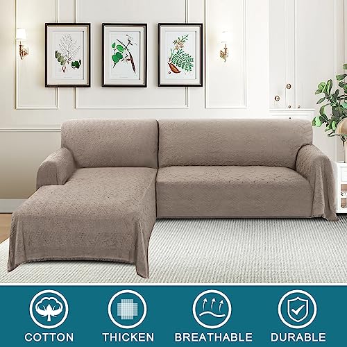 Turquoize Sectional Couch Covers L Shape Couch Cover Sectional Sofa Cover Washable 2 Pieces Couch Covers for Sectional Sofa Feature Geometrical Woven Jacquard Fabric (Chaise/2 Seats, Sand) - color: Sand, size: Small Sectional: 71" x 102"+63" x 110"