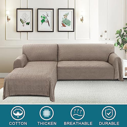 Turquoize Sectional Couch Covers L Shape Couch Cover Sectional Sofa Cover Washable 2 Pieces Couch Covers for Sectional Sofa Feature Geometrical Woven Jacquard Fabric (Chaise/2 Seats, Sand) - color: Sand, size: Small Sectional: 71" x 102"+63" x 110"