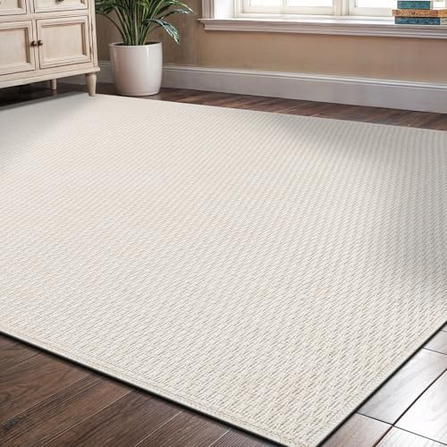 Easy Jute Rug 6x9 Indoor Outdoor Natural Rugs Solid Fiber Rug Woven Area Rug Boho Easy Clean Inside Carpet for Living Room Bedroom Dining Room Hallway or Outdoor Patio Porch (6 X 9 Bone) - color: Bone/White, size: 6' x 9' (Rectangular)