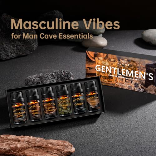 Men Essential Oils Set for Diffusers for Home, 6x10ml Scented Oil | Masculine Essential Oil for Candle Making, Aromatherapy Gift Set for Men, Mahogany, Sandalwood,Cologne,Smoke Vanilla, Leather